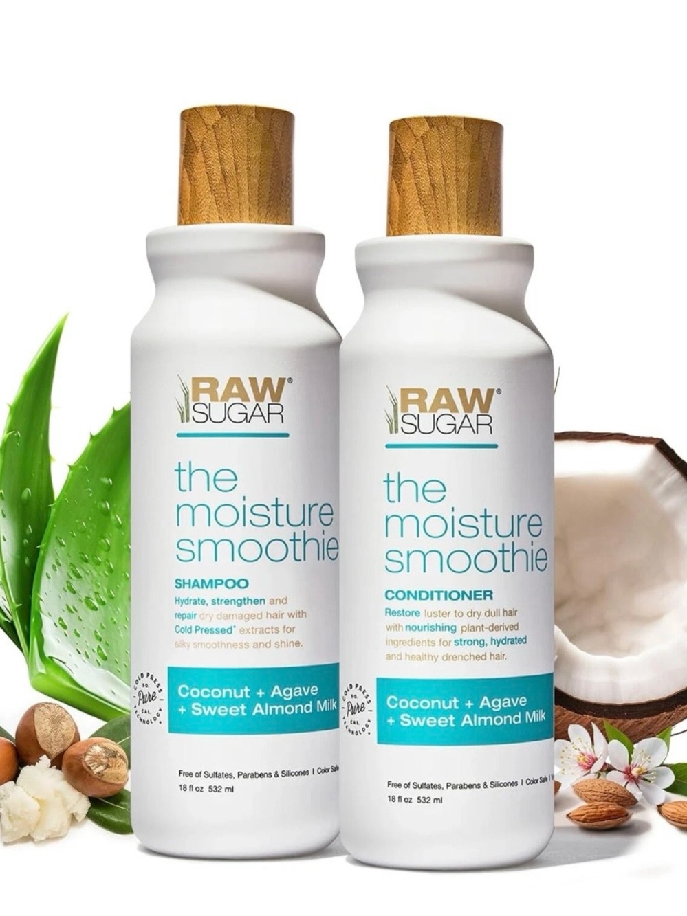 RAW Sugar The Moisture Smoothie Coconut + Agave Shampoo & Conditioner - White
